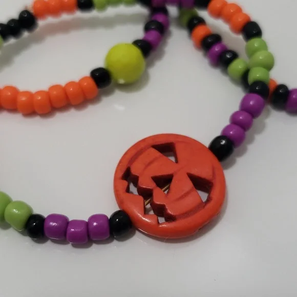New Fun Jack o' Lantern Pumpkin Halloween Colors Stretch Bracelet Set - Picture 2 of 4